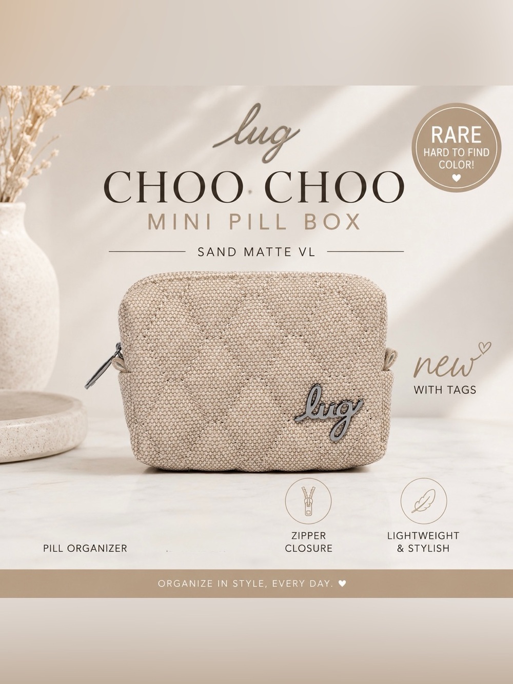Lug Choo Choo Mini Pill Box Sand Matte VL NWT Rare